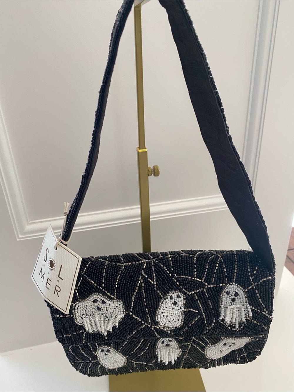 Ghost Beaded Black Shoulder Bag